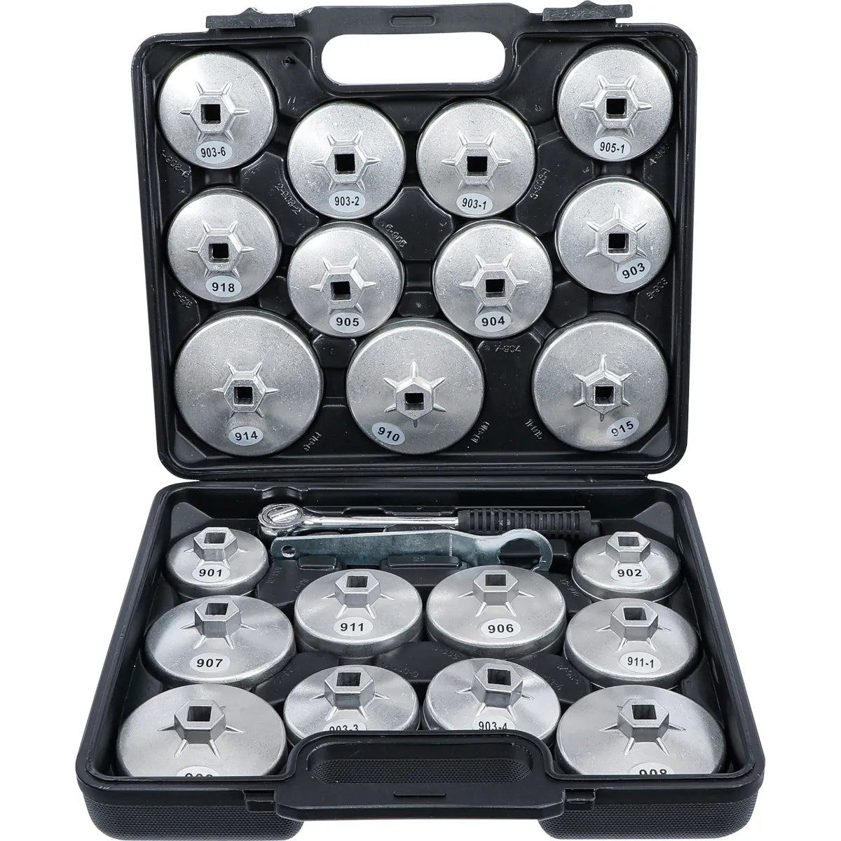 JUEGO 23 PIEZAS DE CAZOLETAS PARA EXTRAER FILTROS DE ACEITE, ALUMINIO DIECAST