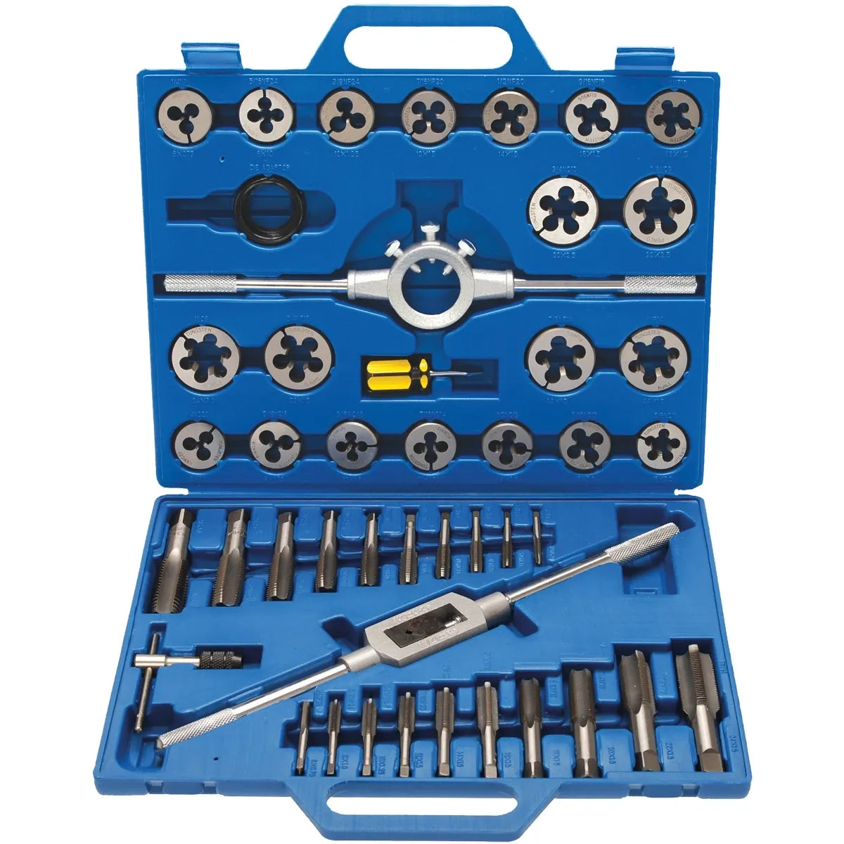 JUEGO 45 PIEZAS DE MACHOS Y TERRAJAS ACERO AL VOLFRAMIO