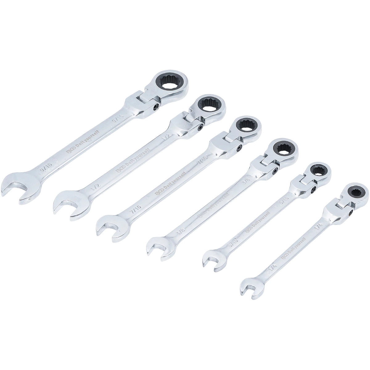 JUEGO DE LLAVES COMBINADAS CON MATRACA| CABEZA FLEXIBLE | ÉSTANDARD | 1/4" - 9/16" | 6 PIEZAS