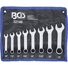 JUEGO 8 PIEZAS DE LLAVES COMBINADAS EXTRA CORTAS, EN STANDARD 3/8" -7/8