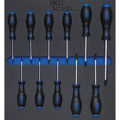 BANDEJA PARA GABINETE 2/3: DESTORNILLADORES PERFIL EN T (PARA TORX) | T6 - T40 | 11 PIEZAS