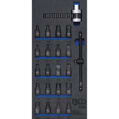 BANDEJA PARA GABINETE 1/3: VASOS PARA TAPÓN DE CÁRTER Y LLAVES DE CADENA PARA FILTROS DE ACEITE | 22 PIEZAS