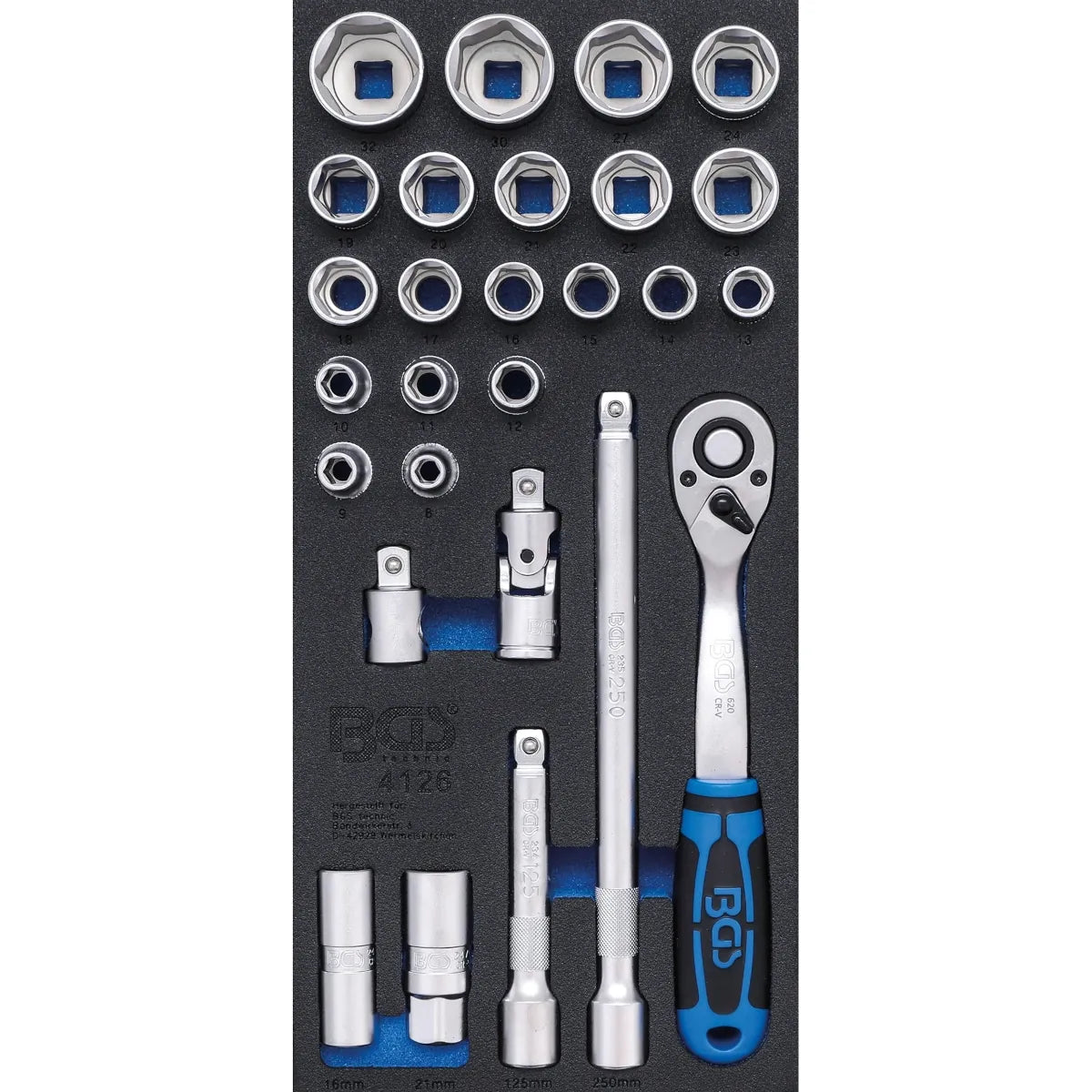BANDEJA PARA GABINETE 1/3: JUEGO DE DADOS | 12,5 MM (1/2") | 27 PIEZAS