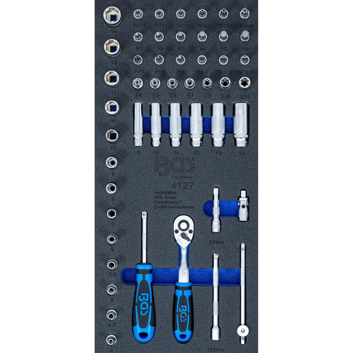 BANDEJA PARA GABINETE 1/3: JUEGO DE DADOS | 6,3 MM (1/4") | 50 PIEZAS