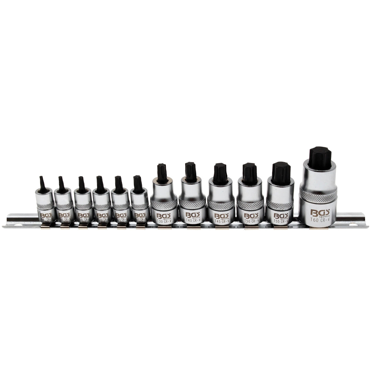 JUEGO 12 PIEZAS DE DADO CON PUNTA T-STAR (TORX), EXTRA CORTAS, T8 - T60