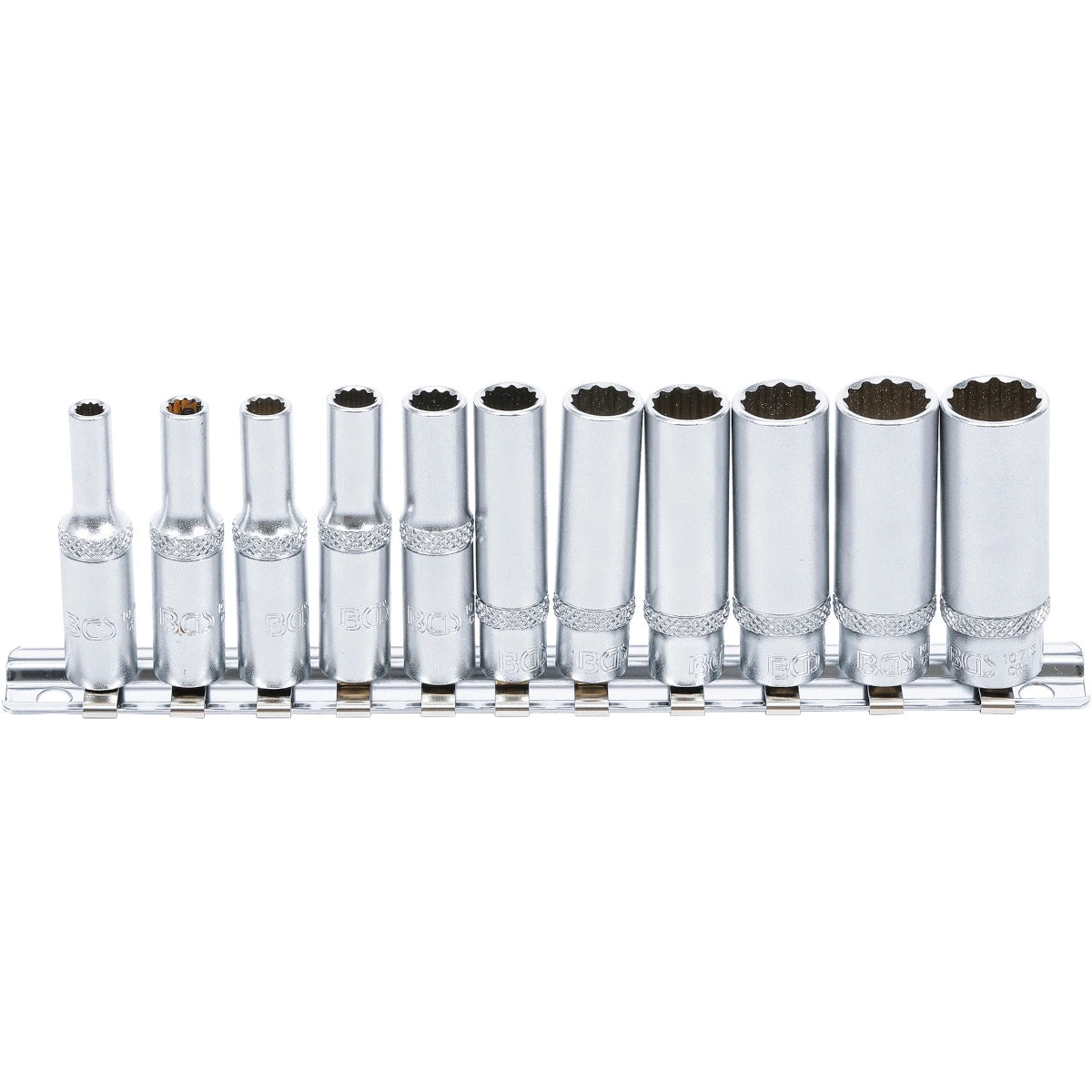 JUEGO 11 PIEZAS DE DADOS LARGAS 1/4" , 12 CARAS