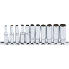 JUEGO 11 PIEZAS DE DADOS LARGAS 1/4" , 12 CARAS