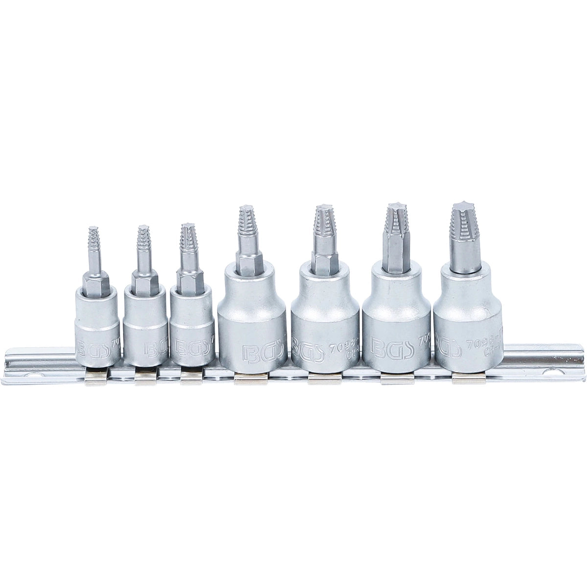 JUEGO DE EXTRACTORES DE TORNILLOS | ENTRADA 6,3 MM (1/4") / 10 MM (3/8") | PARA PERFIL EN T (PARA TORX) DEFECTUOSO | T10 - T40 | 7 PIEZAS