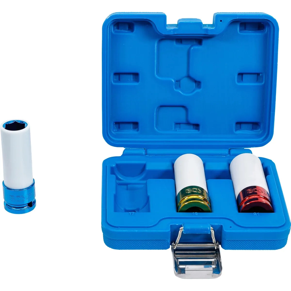 JUEGO 3 PIEZAS DADOS DE IMPACTO CON PROTECTOR DE PLASTICO 1/2" , 17 - 19 - 21 MM