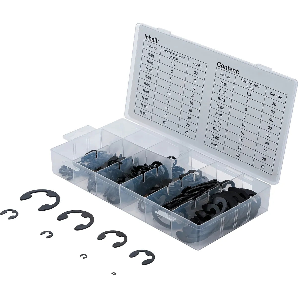 300 PIEZAS METRICAS E-CLIP, 1.5 - 22 MM