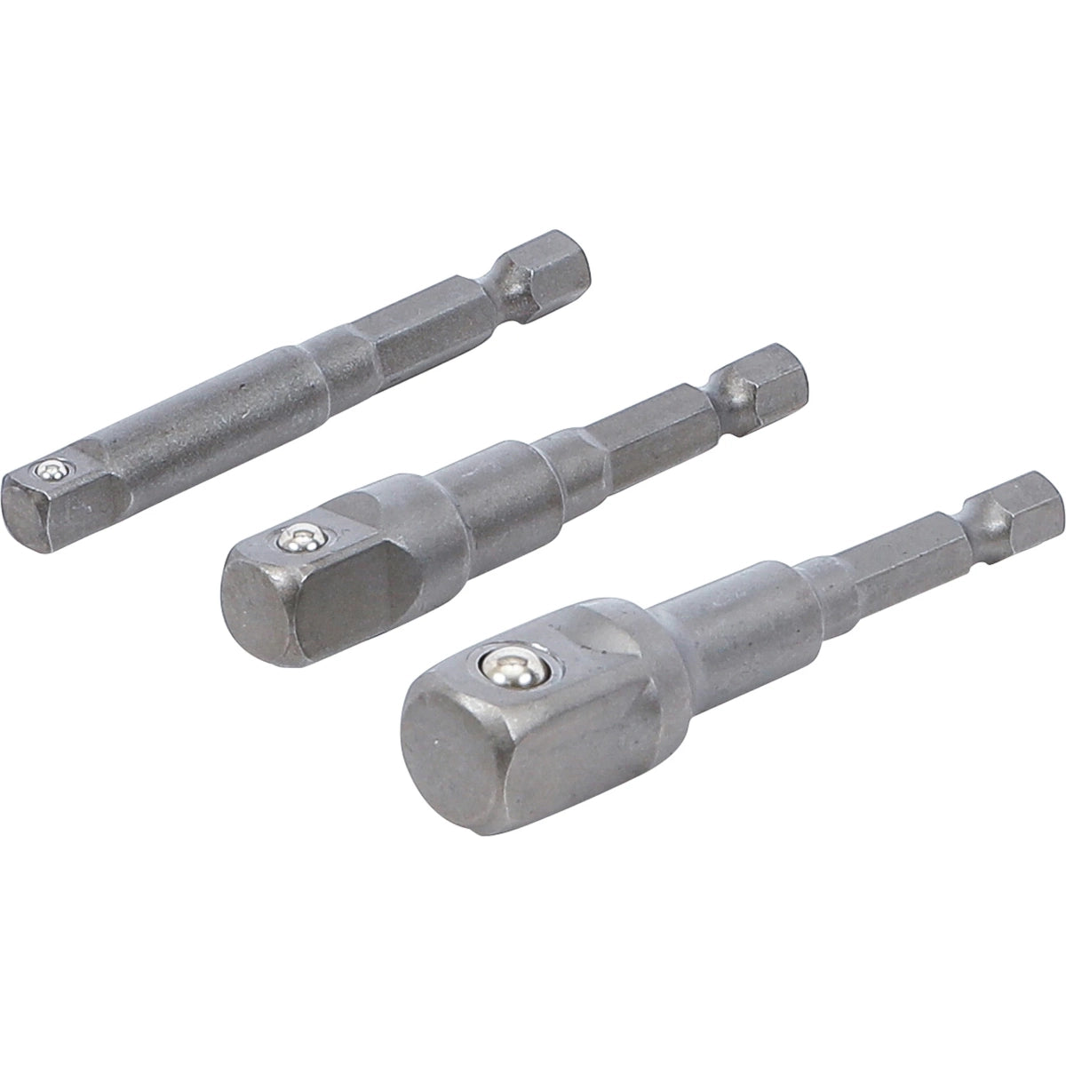 JUEGO DE ADAPTADORES PARA TALADROS ELÉCTRICOS | ENTRADA HEXÁGONO EXTERIOR 6,3 MM (1/4") | HEXÁGONO EXTERIOR 6,3 MM (1/4") / 10 MM (3/8") / 12,5 MM (1/2") | 3 PIEZAS