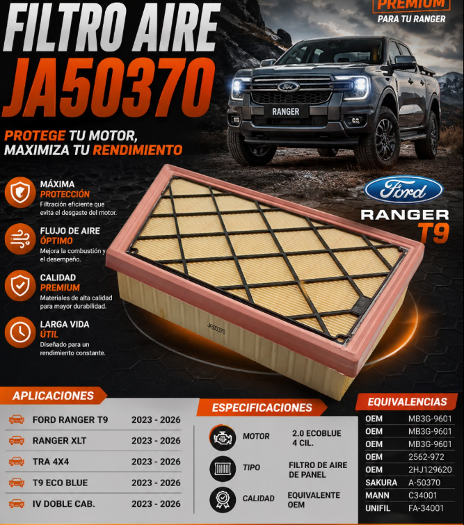 RANGER T9 ECO BLUE RANGER XLT TRA 4 X 4 IV DOBLE CABINA 2.0 LTS. 4 CIL. 2023 - 2026